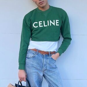 Celine Forest Green Cropped Sweatshirt